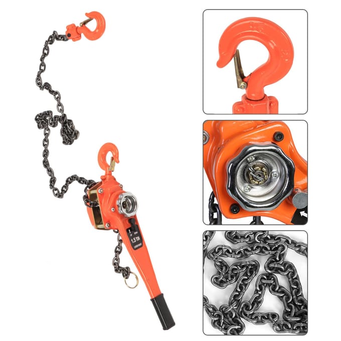 1 Set Staallegering 1,5 Ton 10ft Hefboom Kettingtakel Ratel Trekker Hefapparatuur zwart