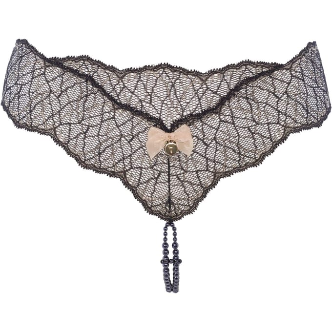 Bracli - Sydney Double Pearl String Schwarz - Luxus Dessous Größe S
