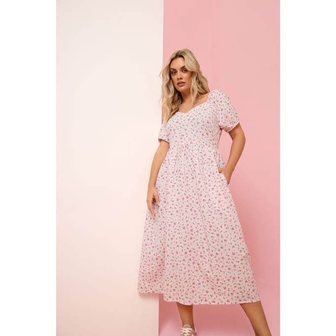 Yours Roze Maxijurk Met Fijne Bloemenprint Size 48