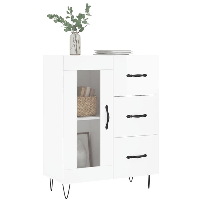 vidaXL - Dressoir - 69,5x34x90 - cm - bewerkt - hout - hoogglans - wit