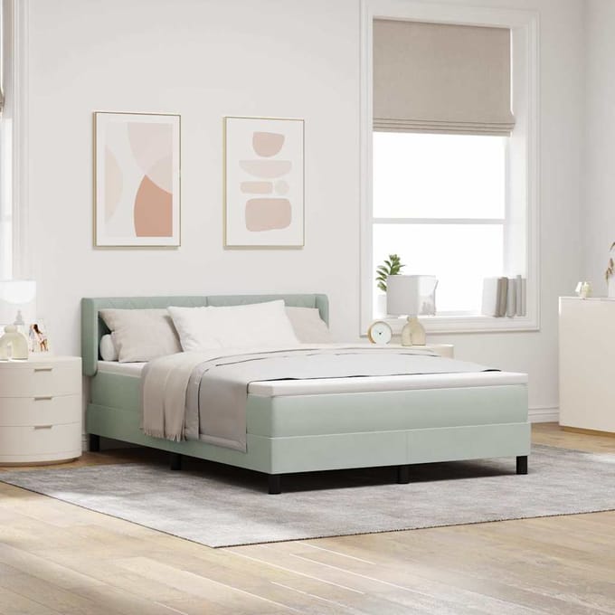 vidaXL - Boxspring - bed - met - hoofdeinde - Lichtgrijs - 200 - x - 140 - cm - Fluweel
