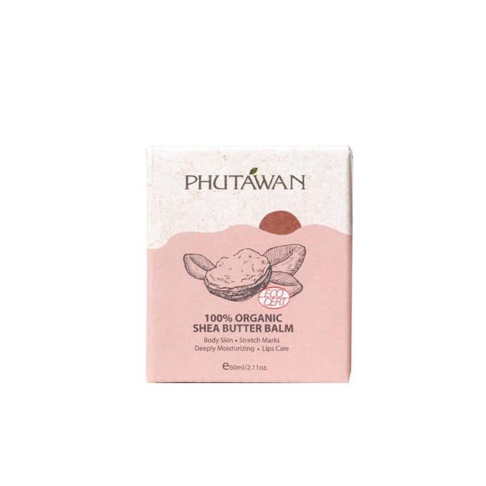 Baume au beurre de karité 100 % biologique Phutawan, peau du corps, vergetures, hydratation en profondeur, soin des lèvres 60 g. beige