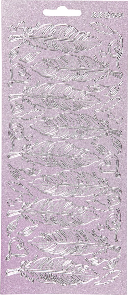 Stickers, veren, vel 10x23 cm, zilver, 1 vel