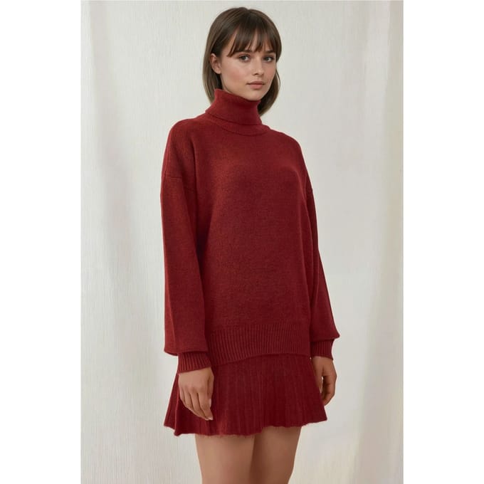 Gestructureerde Oversized Coltrui Tricot Co-Ord Set