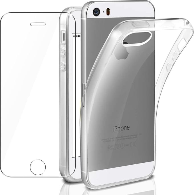 Back cover Hoesje Geschikt voor: iPhone 5 / 5C / 5S / SE - Soft TPU Siliconen Case & 2X Tempered Glas Combi - Transparant