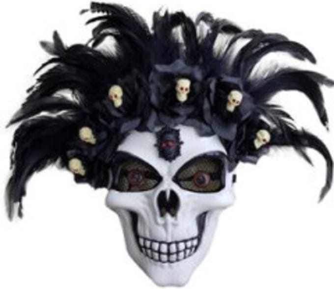 Masker doodshoofd met veren en bloemen