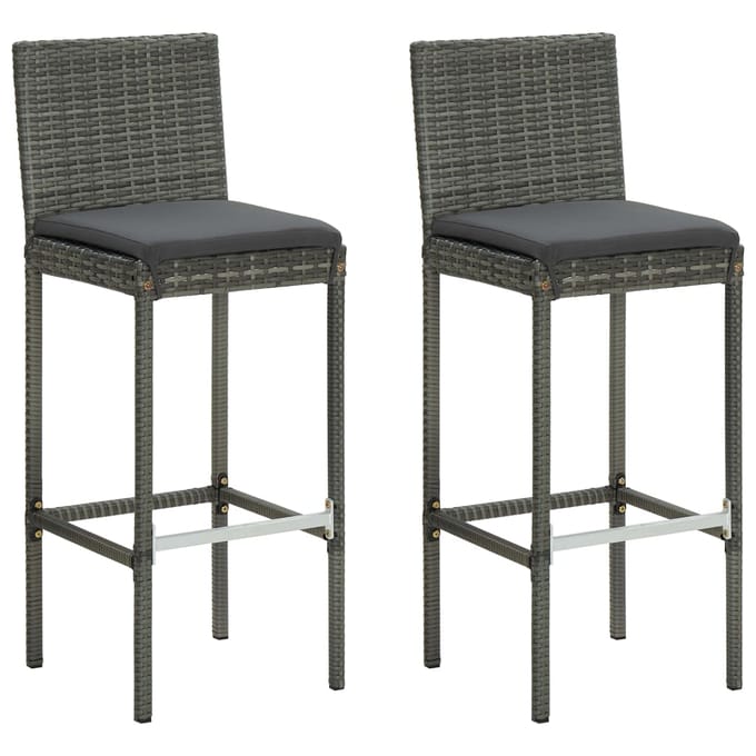 vidaXL - Tuinbarkrukken - met - kussens - 2 - st - poly - rattan - grijs