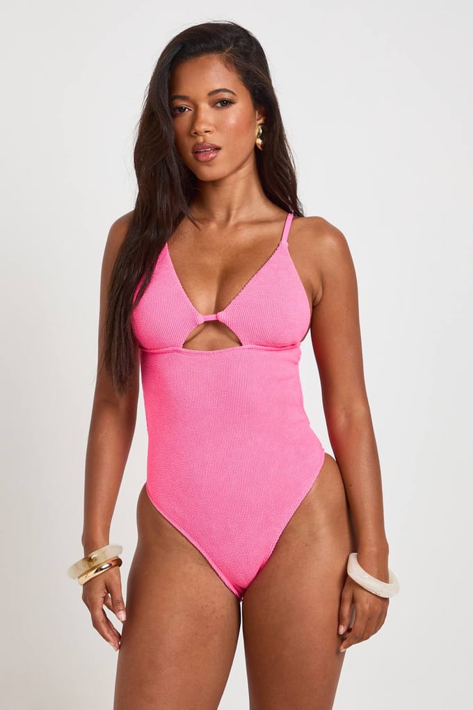 boohoo Dames Badpak Met Diepe V-hals, Sleutelgat Uitsnijding En Crinkle Structuur | Black | Maat: 6