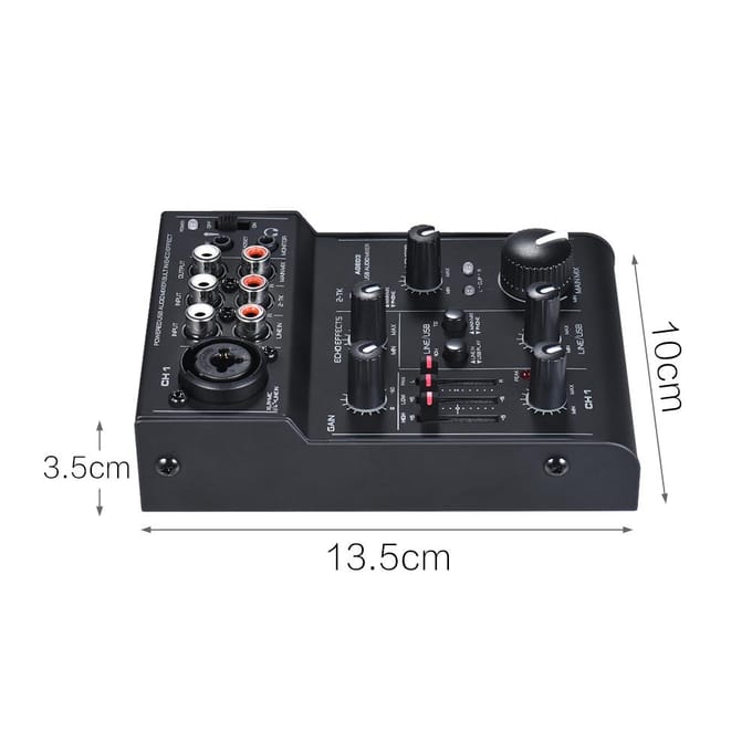 AGE03 Mini console de mixage micro-ligne 5 canaux avec interface audio USB Echo intégré black