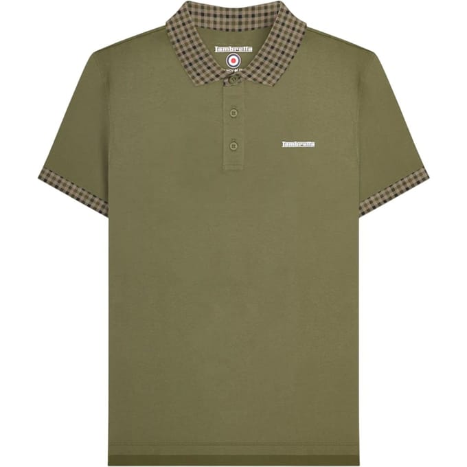 Lambretta Heren SS25 Gingham Poloshirt (Kaki Groen)