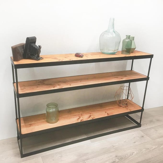 Robuuste industriële sidetable "Philadelphia" 125 x 30 x 80 cm - Handgemaakt