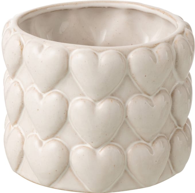 J-Line bloempot Harten - keramiek - ecru - small - 2 stuks