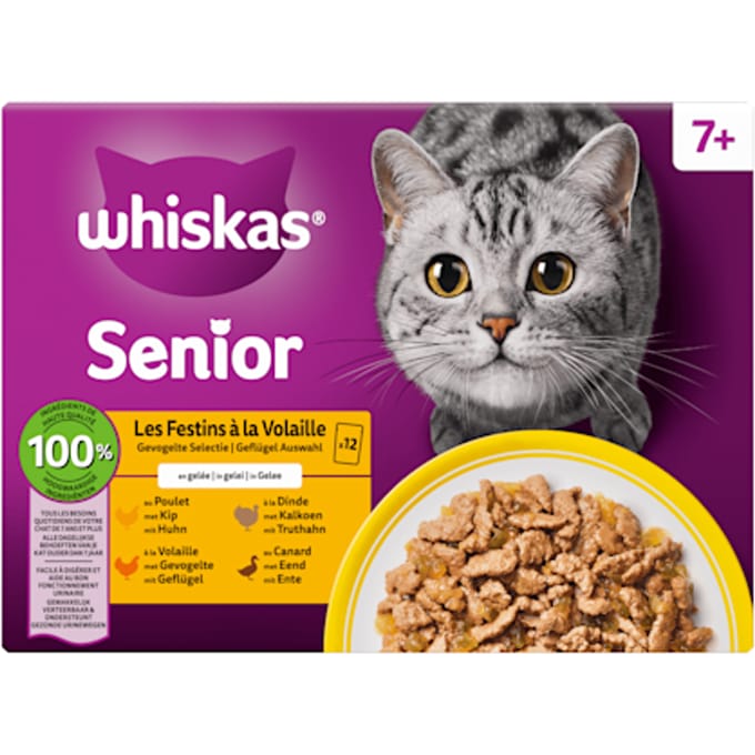 Whiskas Kattenvoer Nat Senior 7+ Gevogelte in Gelei Multipack - 12x85 gr