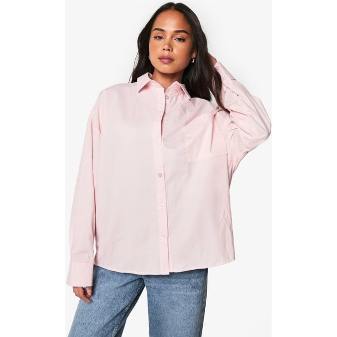 boohoo Dames Oversized katoenen popeline overhemd | Baby Pink | Maat: 8
