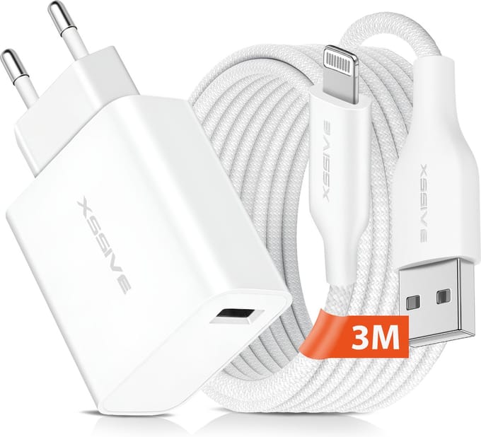 Oplaadsetje - 3 Meter - Geschikt voor iPhone 6 7 8 Plus SE - Inclusief Sterke Oplader Kabel