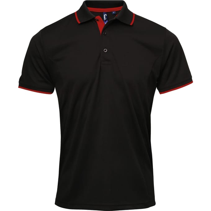 Premier Herencontrast Coolchecker Polo Shirt (Zwart/Rood)