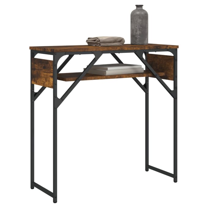 vidaXL - Wandtafel - met - schap - 75x30x75 - cm - bewerkt - hout - gerookt - eiken