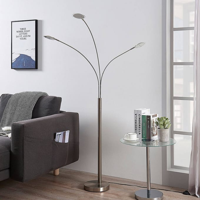 Lindby LED vloerlamp Anea, 167 cm, 3-lamps, nikkelkleurig