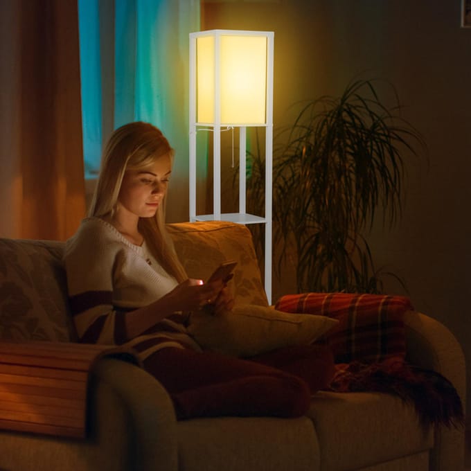 Tomshine Lampadaire d'étagère moderne avec télécommande et interrupteur à tirer 15 W Couleur de l'ampoule LED à intensité variable UK Plug noir