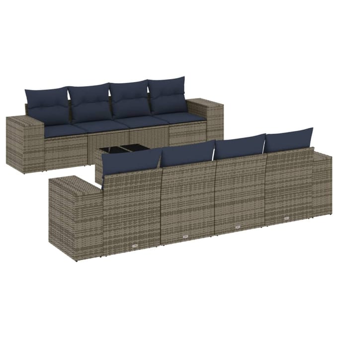 vidaXL - 9-delige - tuinbankset - met - kussens, - grijs - polyrotan