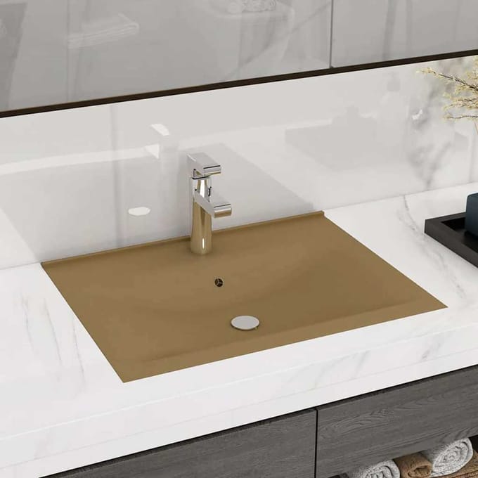 vidaXL - Wastafel - met - kraangat - 60x46 - cm - keramiek - matcrème