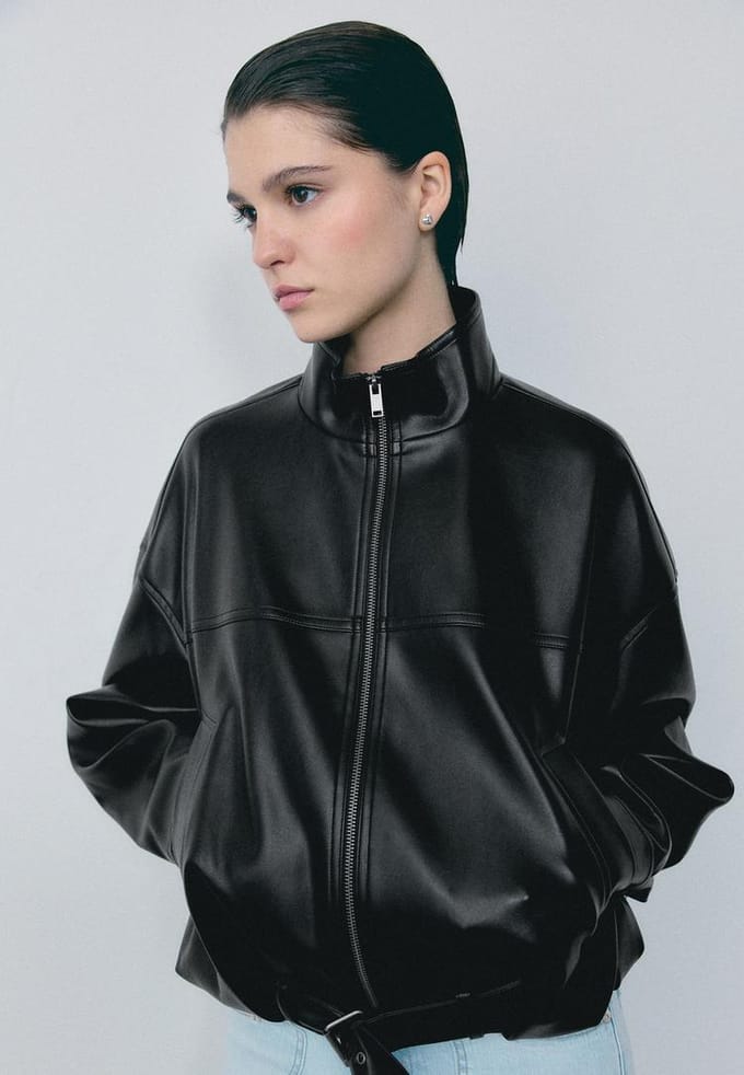 Stradivarius Balloon-jack met riem en leereffect  Zwart S