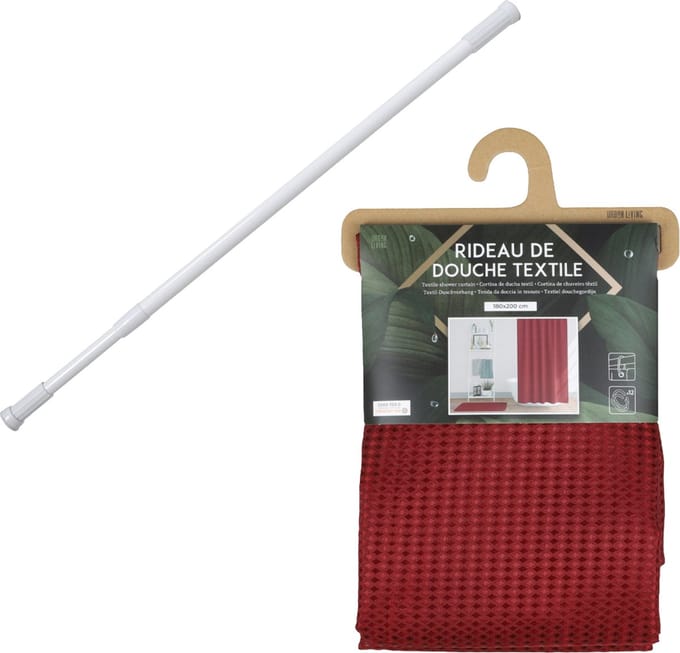Douchegordijn met ringen - donkerrood - polyester - 180 x 200 cm - incl ophangstang uitschuifbaar 70-120 cm