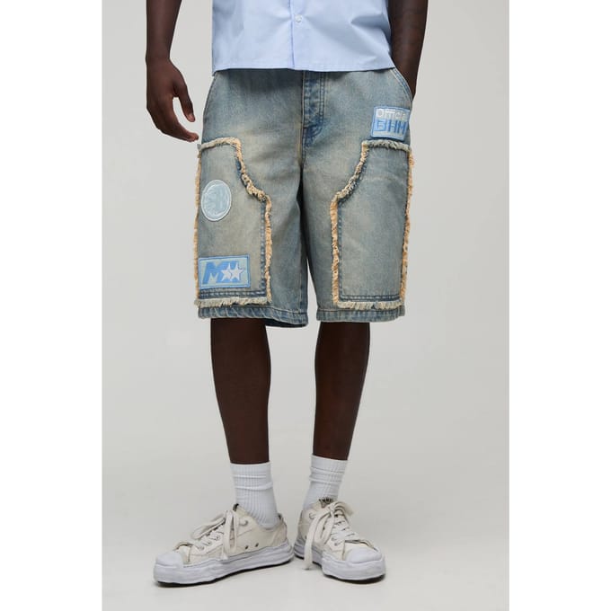 Regular Raw Edge Moto Carpenter Jorts | Stonewash | Size 60