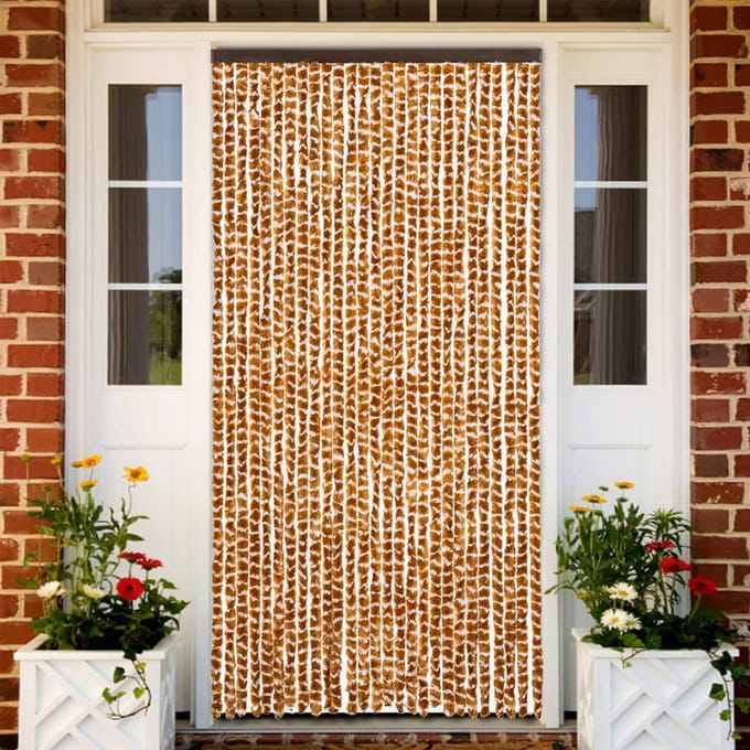 vidaXL - Vliegengordijn - 118x220 - cm - chenille - okerkleurig - en - wit
