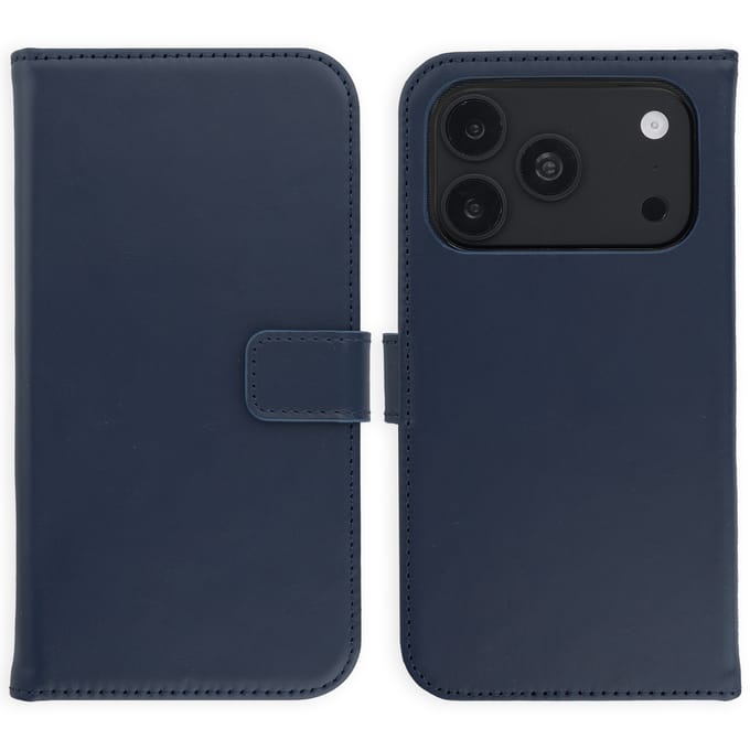 Selencia Hoesje - Geschikt voor Apple iPhone 18 Pro Max / 17 Pro Max - Echt Lederen Bookcase - Blauw
