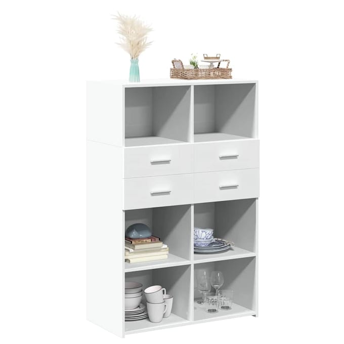 vidaXL - Hoge - kast - 80x42,5x124 - cm - bewerkt - hout - wit