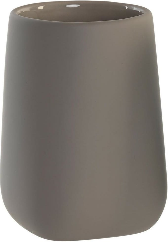 Items - Tandenborstelhouder / drinkbeker - kunststeen - taupe - 11 cm -badkamer accessoires