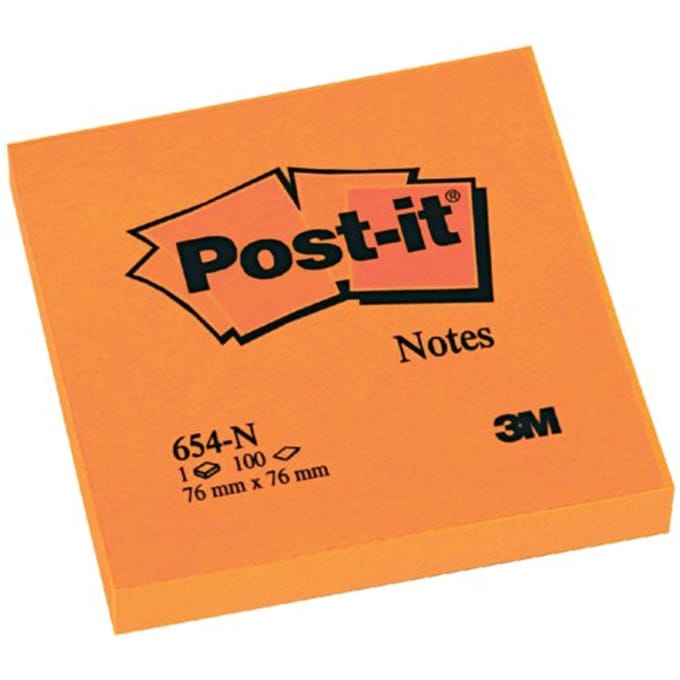 Post-it Notes, ft 76 x 76 mm, neonoranje, blok van 100 vel