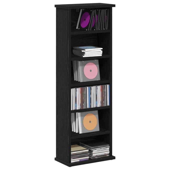 vidaXL - CD - Kast - Zwart - eiken - 60 - x - 17 - x - 92 - cm - Bewerkt - hout