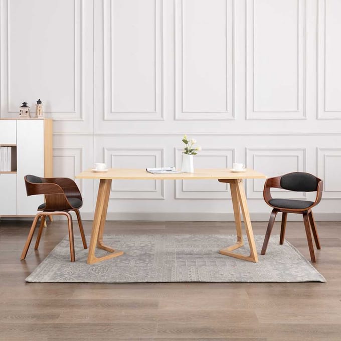 vidaXL - Eetkamerstoelen - 2 - st - gebogen - hout - en - stof - grijs