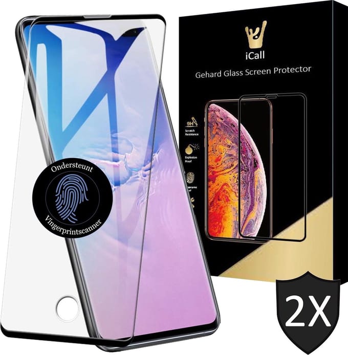 Screenprotector geschikt voor Samsung Galaxy S10 Plus - Tempered Glass Gehard Glas Case-Friendly Screen Protector - Ondersteunt Vingerafdrukscanner - 2 Stuks
