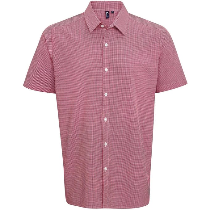 Premier Heren Micro Gingham geruit katoenen overhemd met korte mouwen (Rood/Wit)