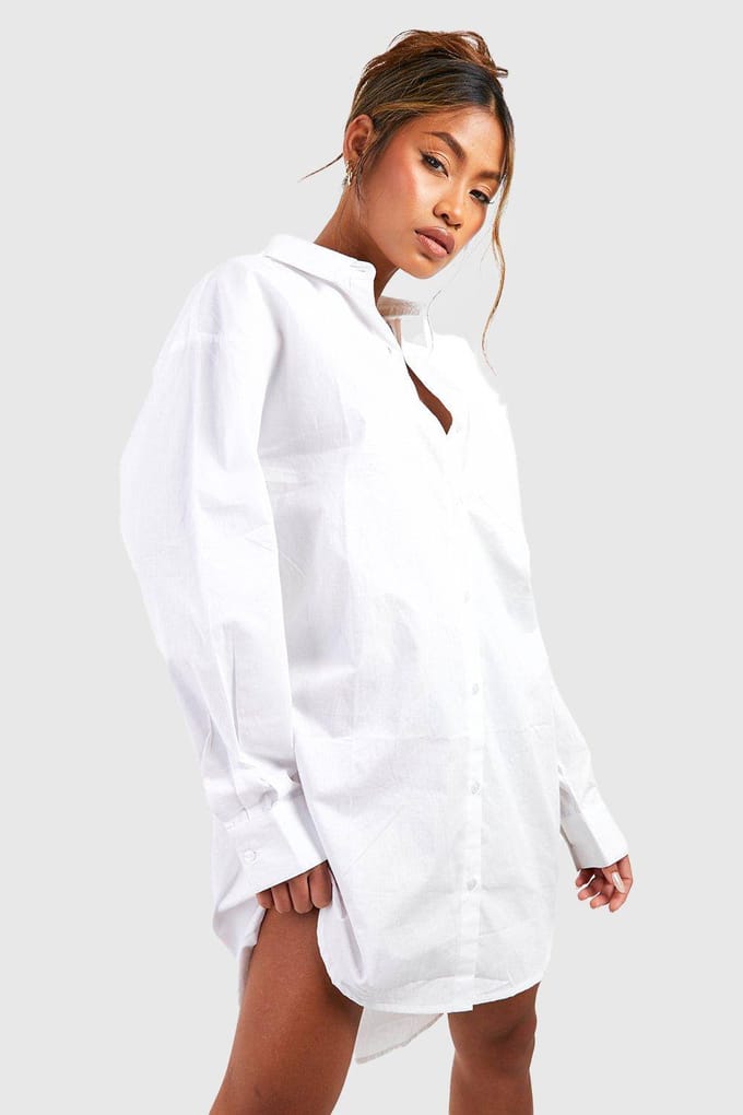 boohoo Dames Cotton Poplin Ultieme Oversized Shirtjurk | Wit | Maat: 36