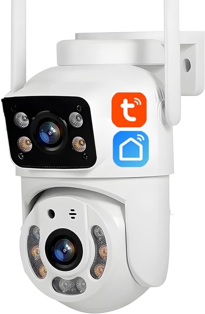 Beveiligingscamera Buiten - IP Camera Wifi - Huis Beveiligen - Dubbele Lens - 5MP - Wit