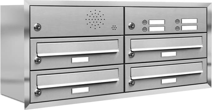 Inbouw met intercom 4 adressen(rand) type 2_Brievenbus met intercompaneel inbouw_4_adressen__RVS