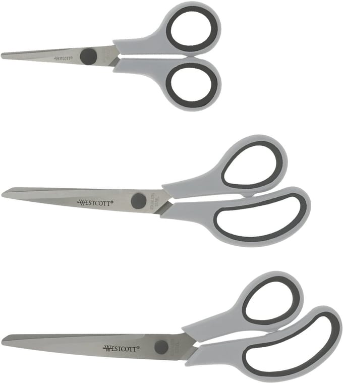 Westcott scharenset - Easy grip - 3delig 14/20/24 - RVS - lichtgrijs/antraciet - AC-E90030
