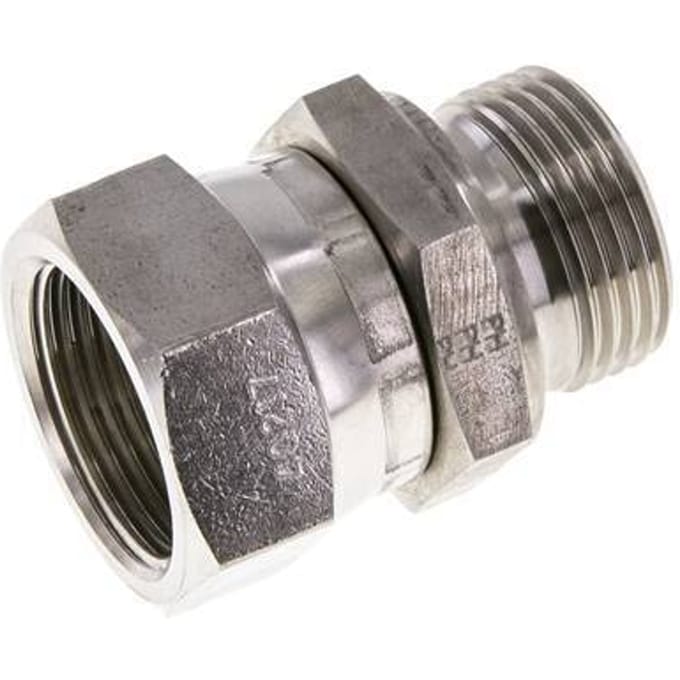 JIC  Verloopnippel UN 1-5/16''-12 Binnendraad X G1'' Buitendraad Regelbaar RVS 170bar