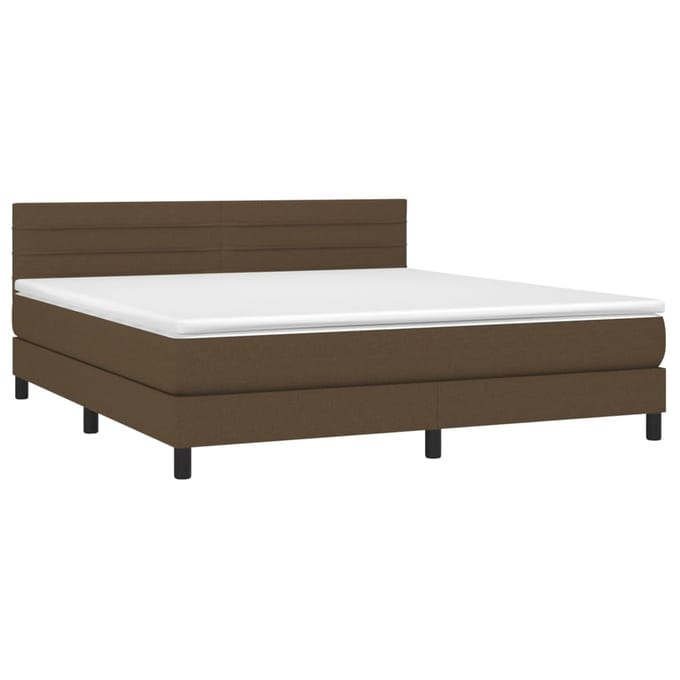 vidaXL - Boxspring - met - matras - en - LED - stof - donkerbruin - 180x200 - cm