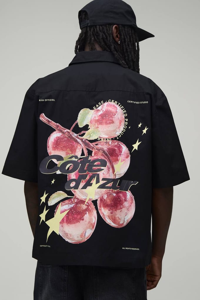 Oversized Shirt Met Halve Mouwen En Appelprint | Black | Size Medium