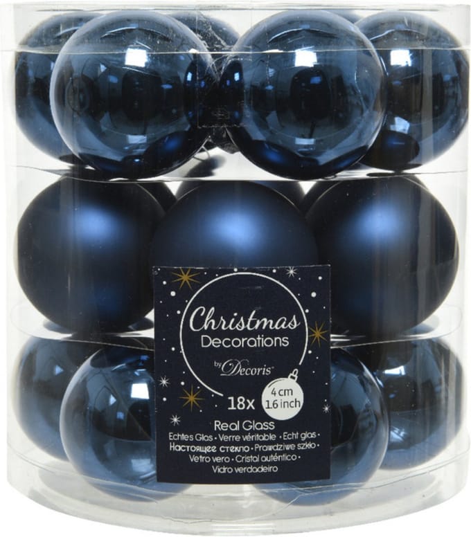 Decoris Kleine kerstballen - 18x st - donkerblauw - D4 cm - glas - kerstversiering