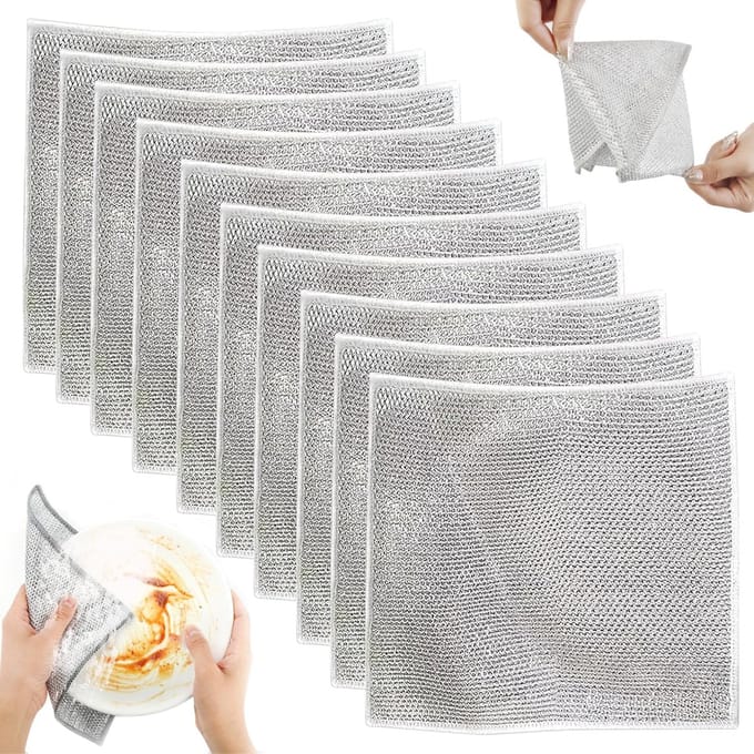 Double Layer Multipurpose Anti-Scratch Steel Wire Dish Cloths - Steel Wire Dish Towels - Wet and Dry Multipurpose Steel Wire Dish Cloths (10 Pack)