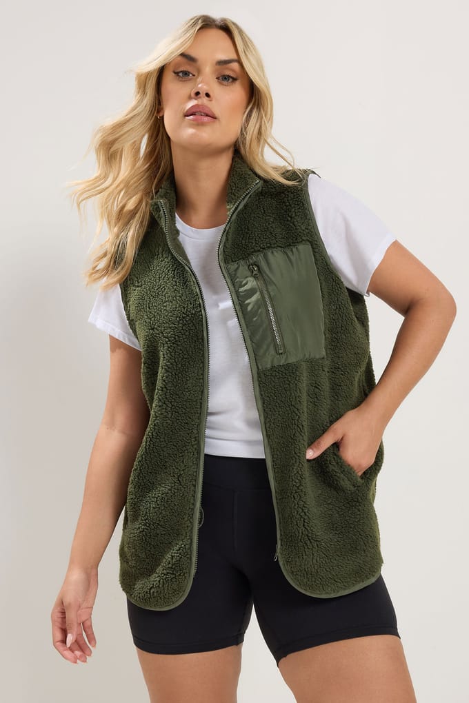 Yours Khaki Groen Borg Gilet Met Ritszak Size 44