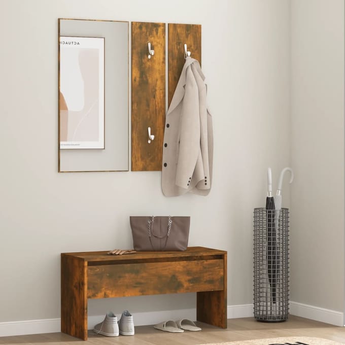 vidaXL - Garderobe - set - bewerkt - hout - gerookt - eikenkleurig