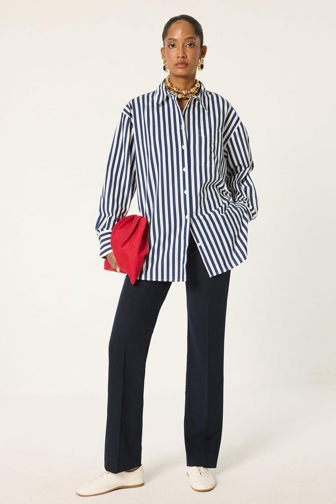 Touché Privé - Oversized blouse met brede strepen - Marine - Dames