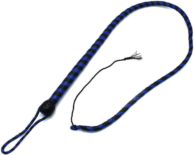 Kiotos - Lederen Single Tail Zweep - Zwart/Blauw - 140 cm